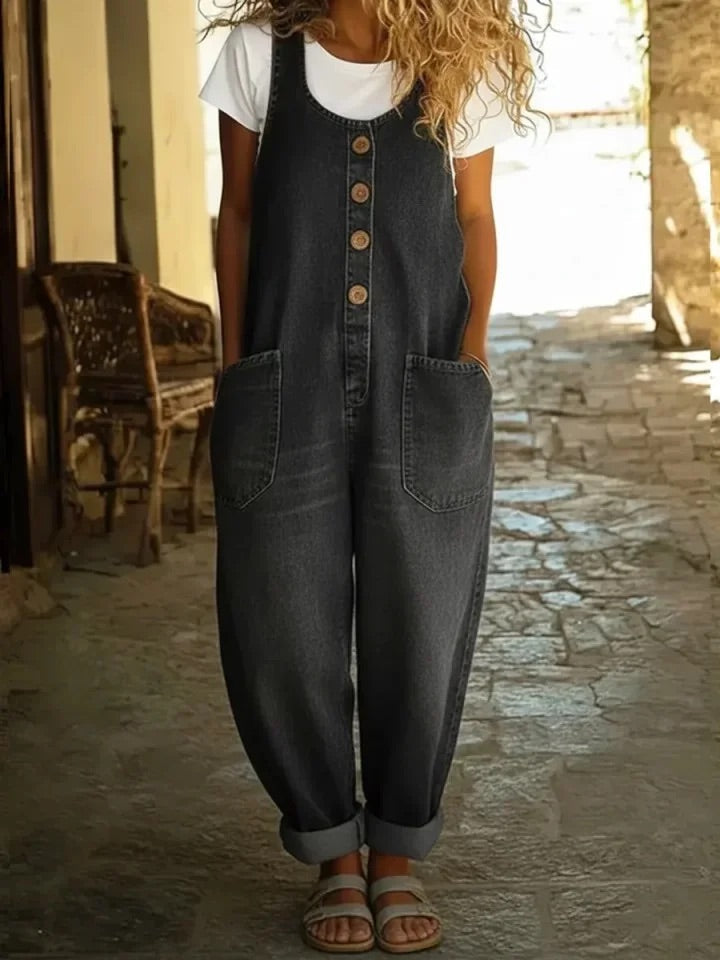 Saylor - Salopette en denim coton vintage délavé