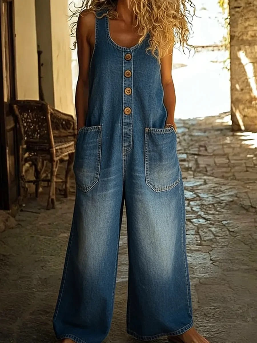 Saylor - Salopette en denim coton vintage délavé