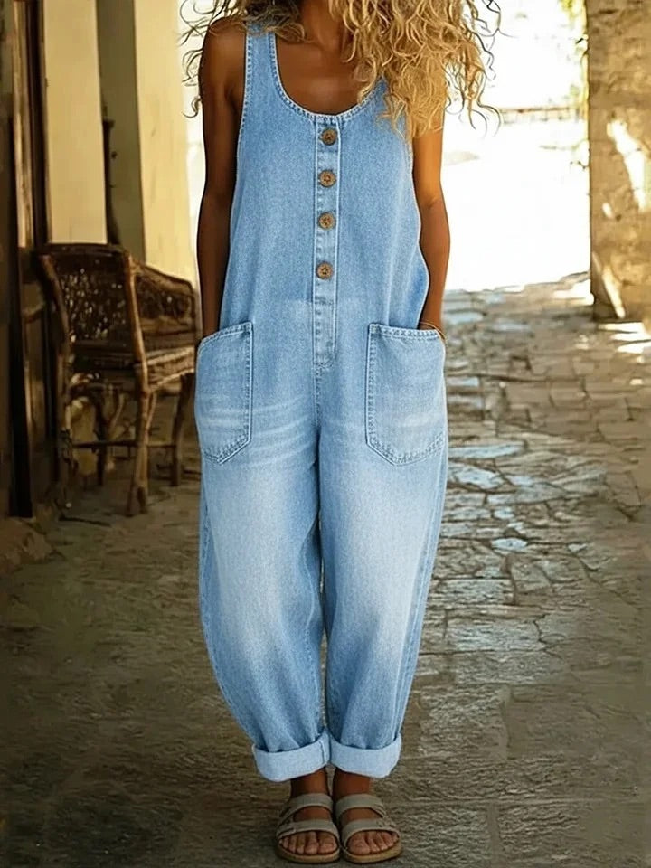 Saylor - Salopette en denim coton vintage délavé