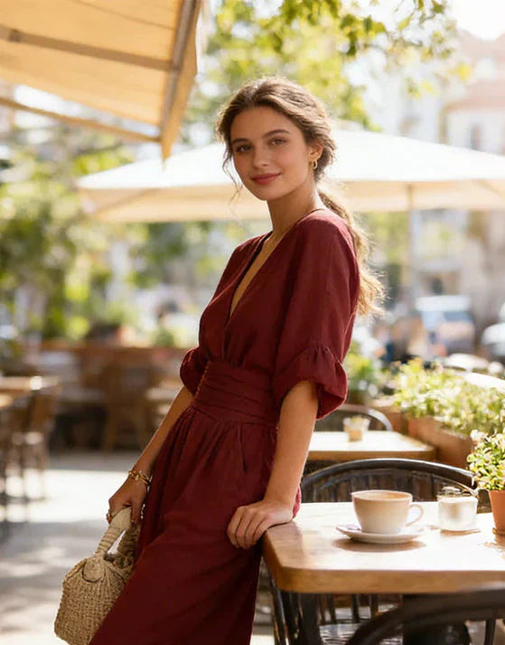 Daniela - Mono élégant à décolleté en V et jambes larges
